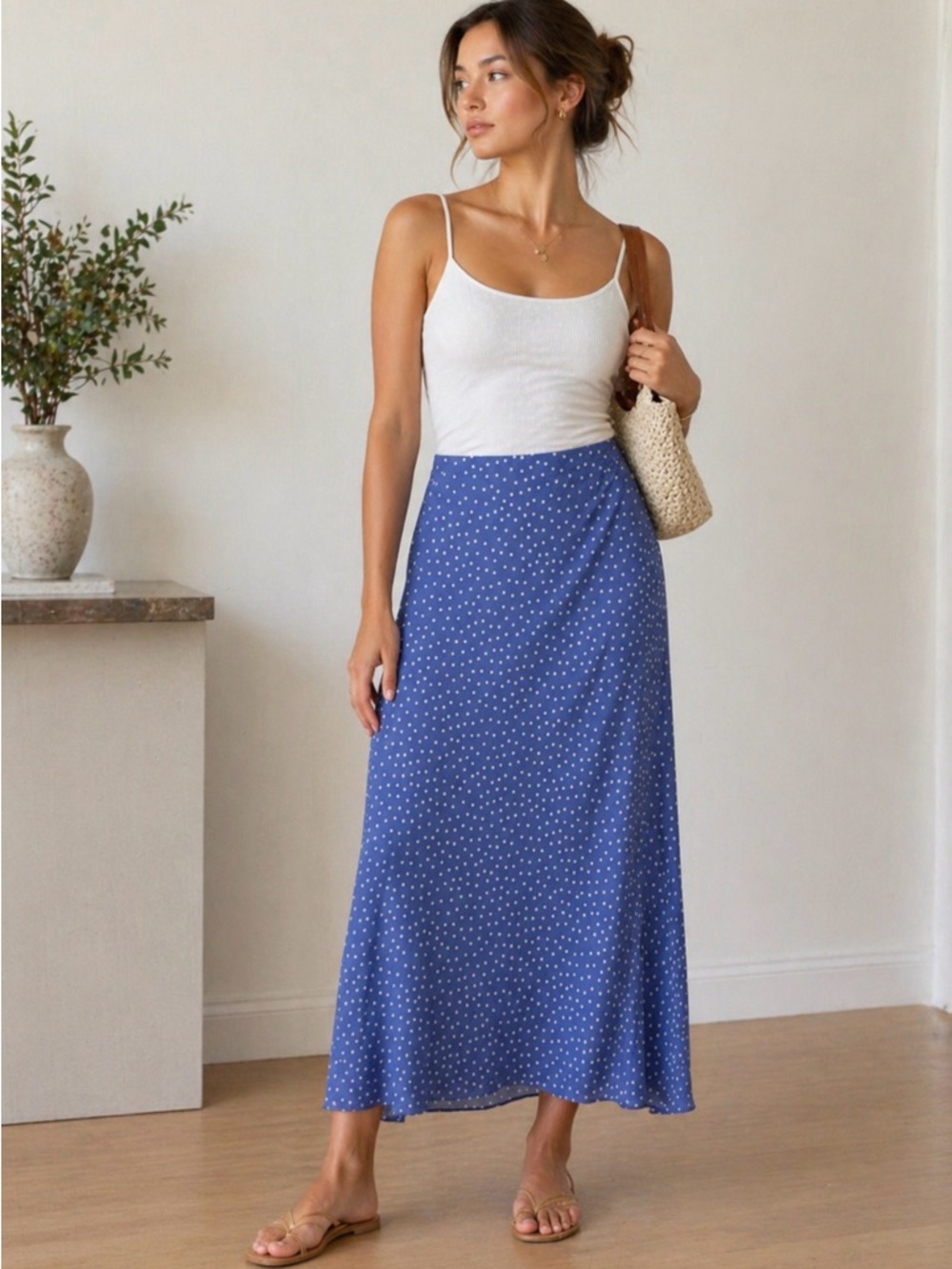 Blue Polka Dot maxi Skirt - Women's Casual A-Line